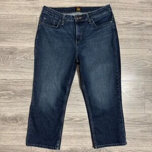 Lee Womens Mid Rise Capri 31x 21 Jeans Dark Wash Smarter Fit Size 12M Blue Denim